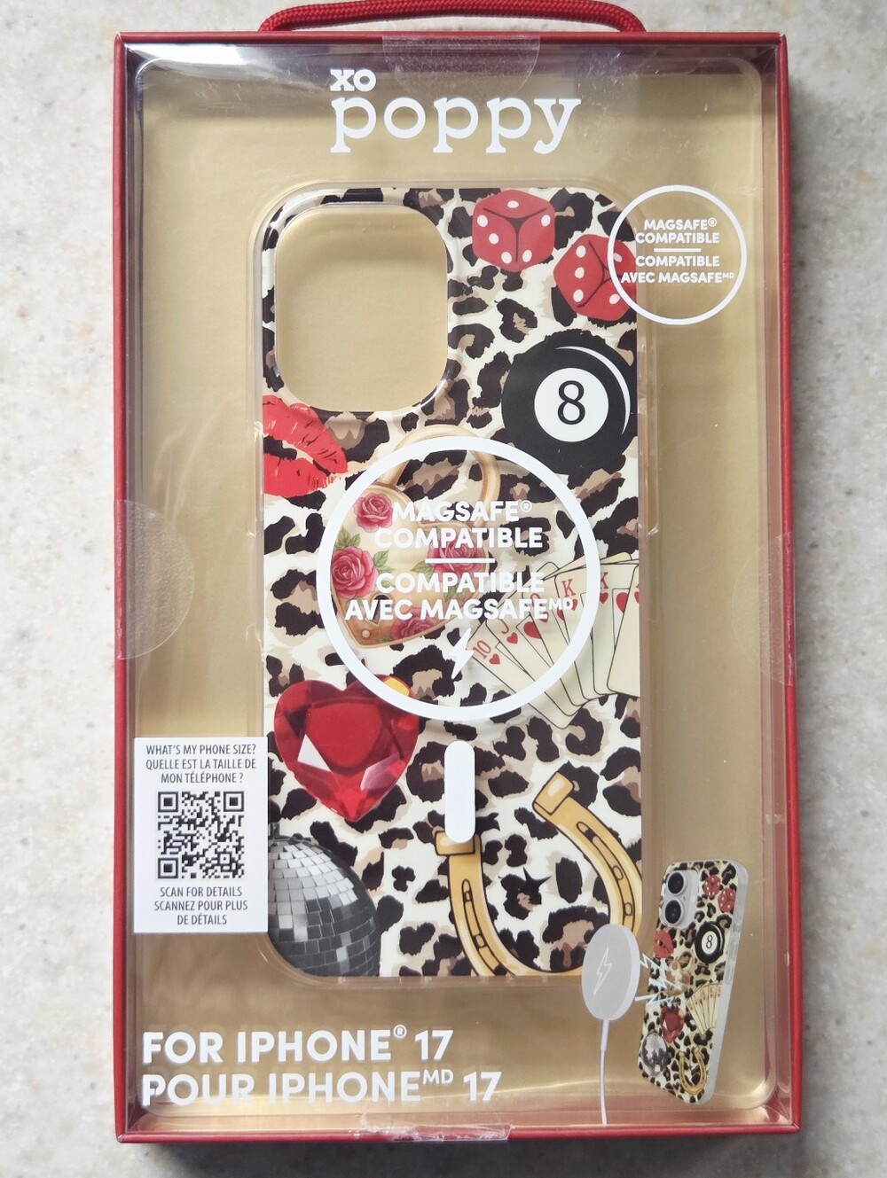 XO Poppy MagSafe iPhone 17 Case – Leopard Print, Magic 8-Ball & Disco Ball NIB